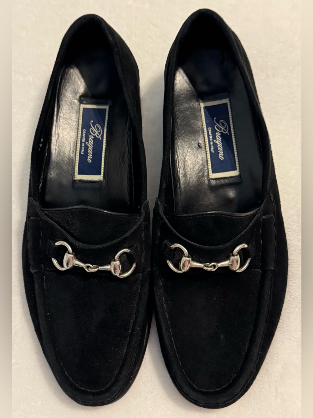 Bragano Italy Men’s Black Suede Horsebit Loafers Size 9.5